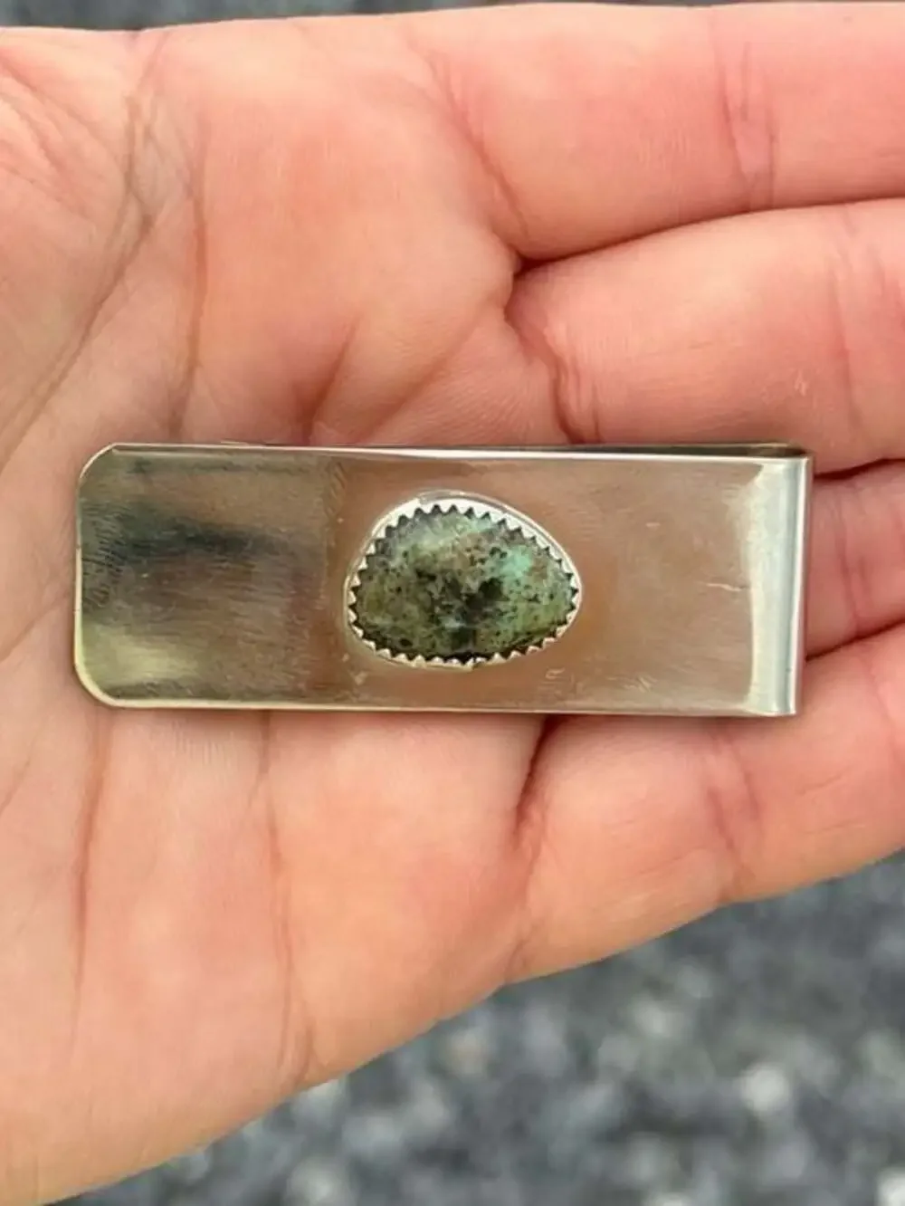 Dorothy Yazzie Navajo Handmade SS Kingman Turquoise Money Clip